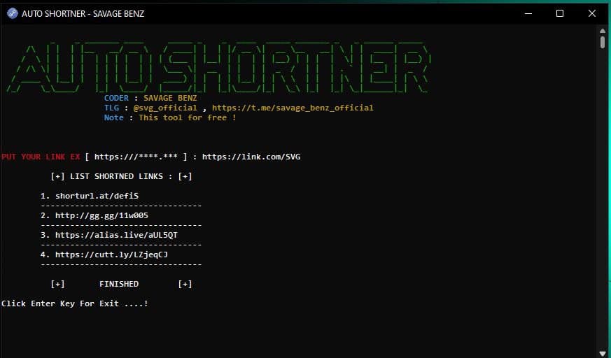 Auto Short Link Tool by Savage Benz