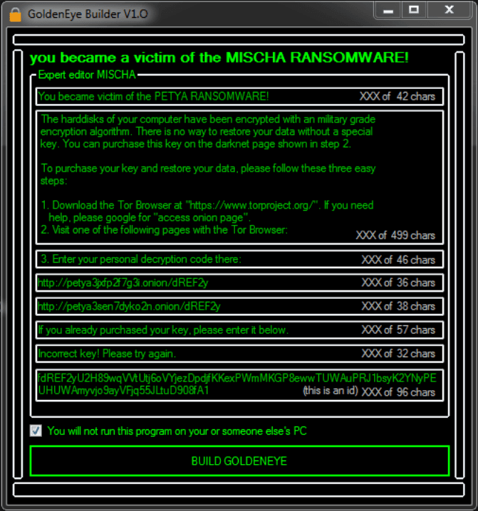 Petya and GoldenEye Ransomware Builder