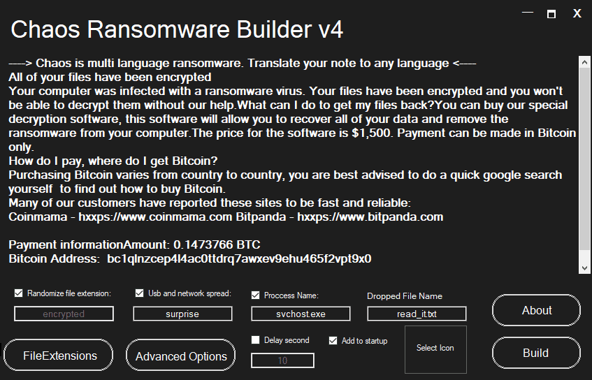Chaos Ransomware Builder v4