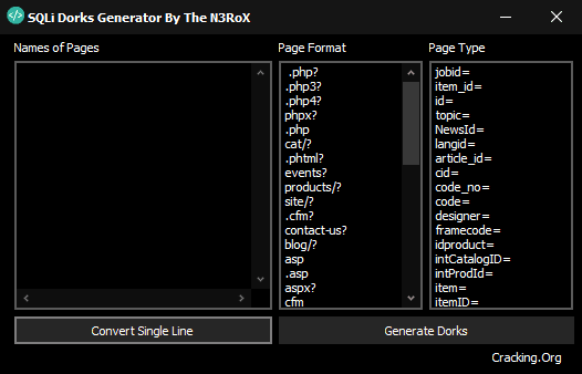 SQLi Dorks Generator By The N3RoX
